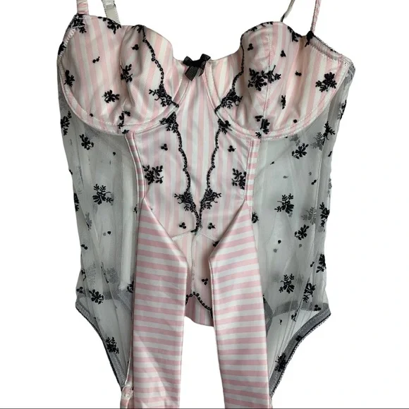 Victoria's Secret Corset Pink/White Black Garter Size 34B - Picture 2 of 11